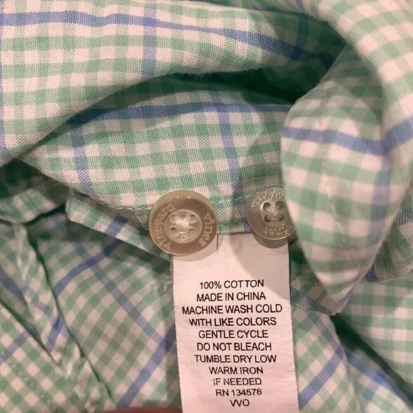 Vineyard Vines Whale Shirt Button Down Preppy Green Gingham with Blue Size Med - Picture 4 of 7
